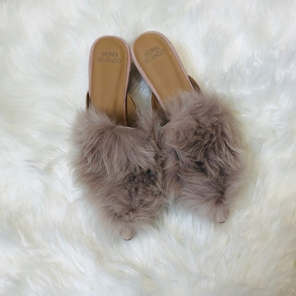 Huma Blanco pink rose fur slides Antonia cruelty free alpaca Peru handmade suede - Picture 7 of 16